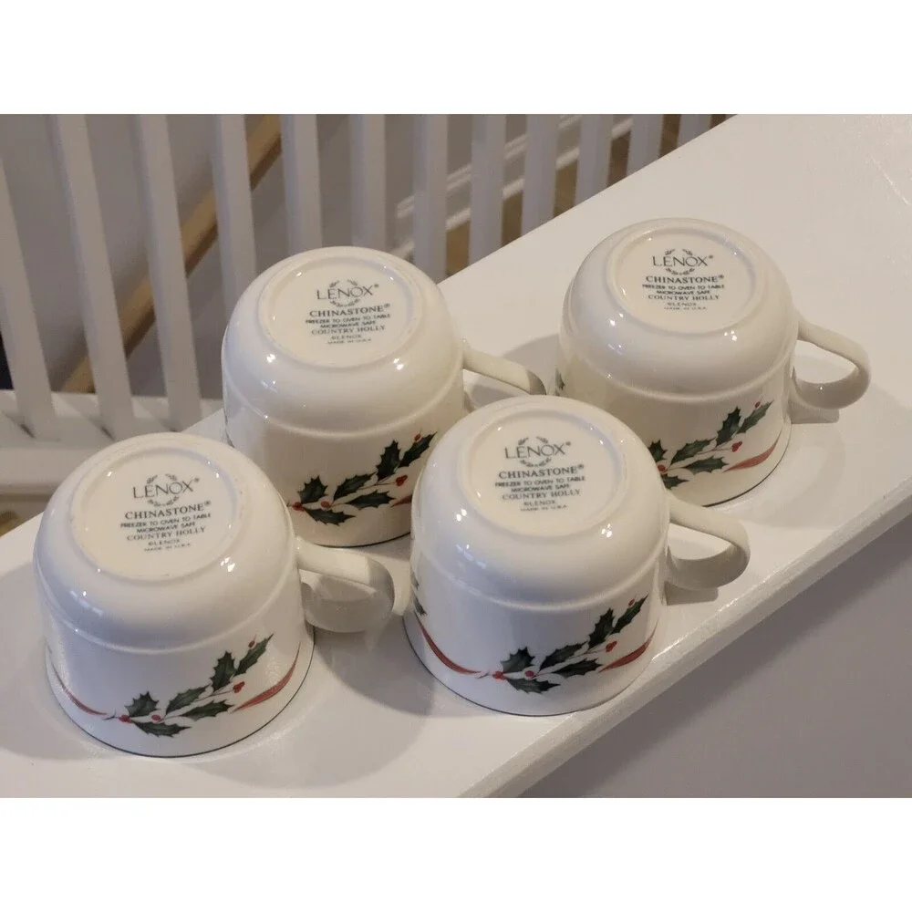Lenox‎ Country Holly Tea Cups Set of 4 -Made In USA